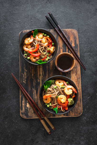 istock Stir fried soba noodles, shrimps 1137780083
