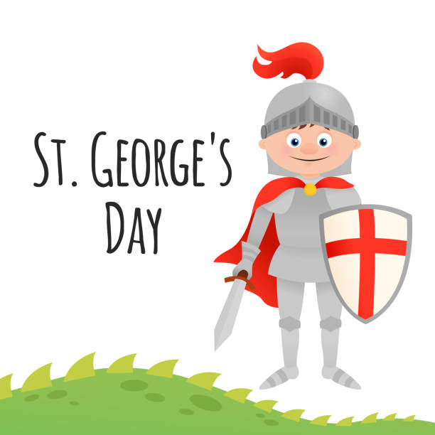 st. george es day karte mit ritter - english flag st george flag st stock-grafiken, -clipart, -cartoons und -symbole