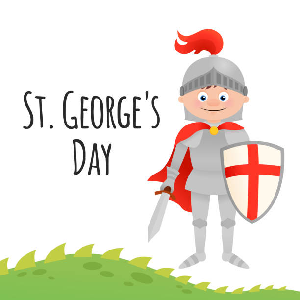 illustrations, cliparts, dessins animés et icônes de carte de st. george's day avec le chevalier - english flag st george flag flying