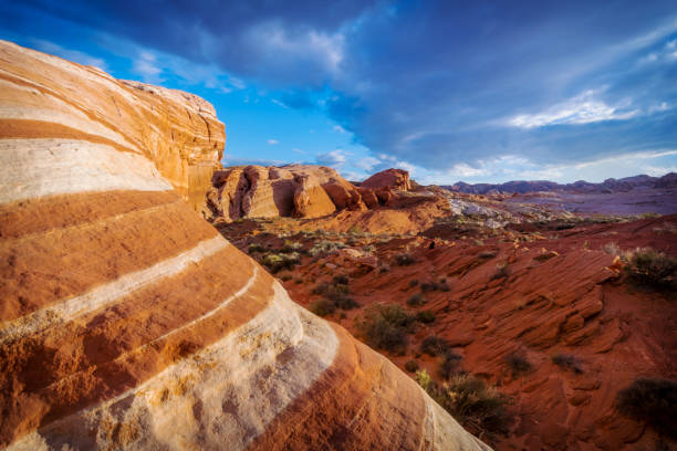 Fire Wave Trail rock formations, hiking in Valley of Fire State Park.