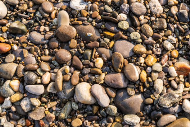 istock Flat lay of pebbles pattern on the sea shore. 1137782393