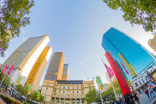 Sydney, Australia - April 13, 2019: A general view of Sydney CBD Downtown in a summer afternoon.
