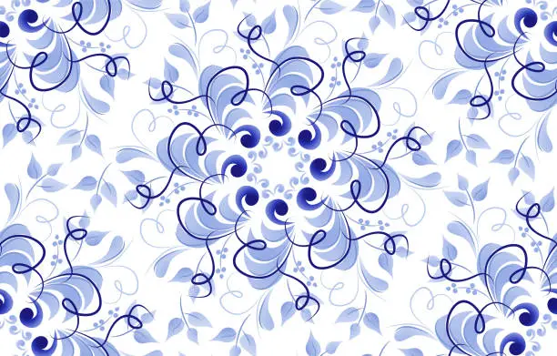 Vector illustration of Floral seamless pattern in Russian folk style Gzhel