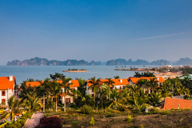 A panorama of the Tuan Chau Island and Halong Bay, Vietnam stock photo