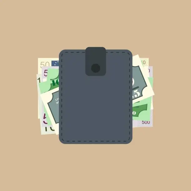 Vector illustration of Wallet full of money. Flat design
