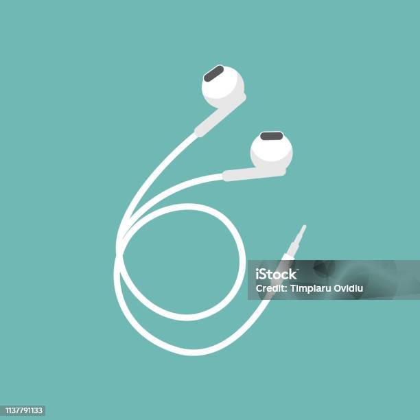 Headphones Vector Illustration In Flat Design Stock Illustration - Download Image Now - Headphones, Cable, Headset