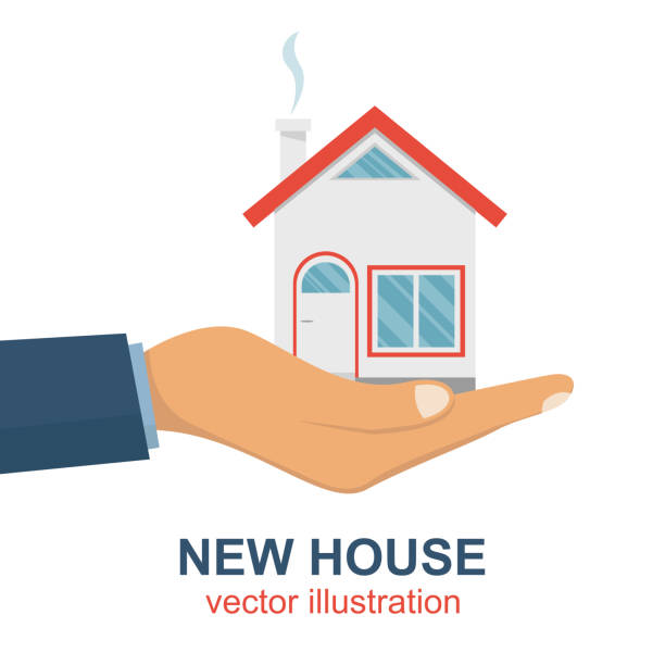 рука проведения нового дома плоский вектор дизайн иллюстрации - real estate house key backgrounds stock illustrations
