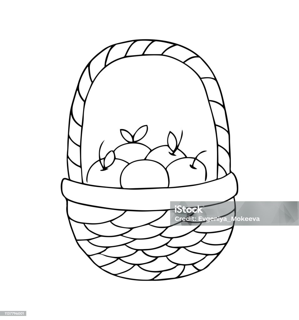 Basket with apples on a white background. Basket with apples on a white background. Vector illustration. Basket stock vector