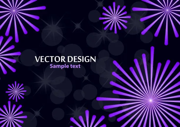 Vector illustration of Abstract background with elements of bright festive salute on a dark background. Background, cover, layout, magazine, brochure, poster, website. Vector illustration