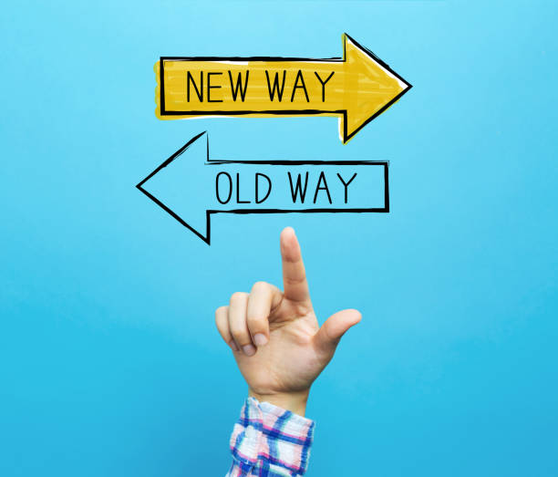 istock Old way or new way with hand 1137799044