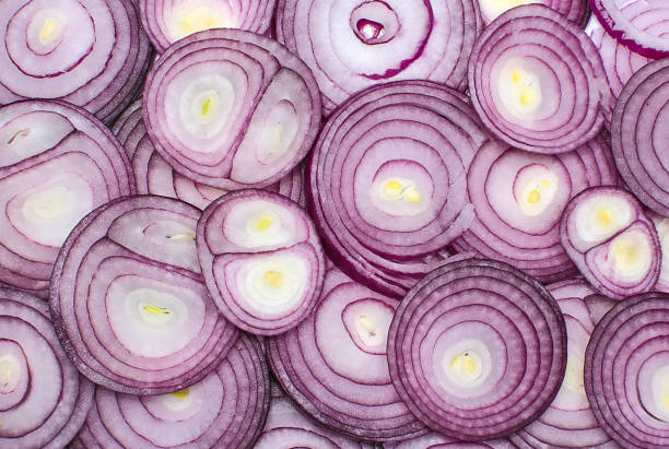 sliced red onion rings - spanish onion imagens e fotografias de stock