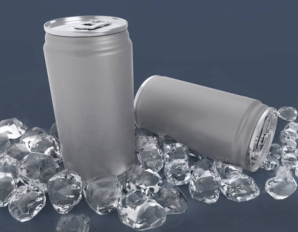 istock Blank two aluminium can mockup and ice cube on clear background. Can place for your design,3D illustration 1137799710