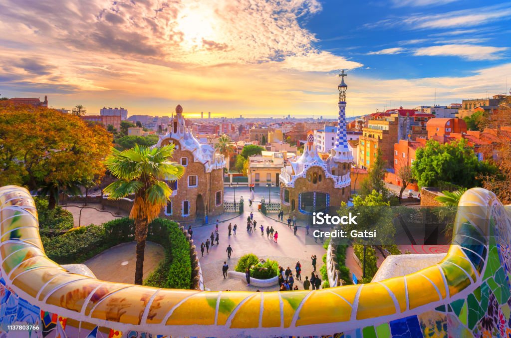 View of the city from Park Guell in Barcelona, Spain Barcelona - Spain Stock Photo