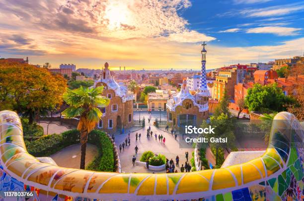 View Of The City From Park Guell In Barcelona Spain Stock Photo - Download Image Now