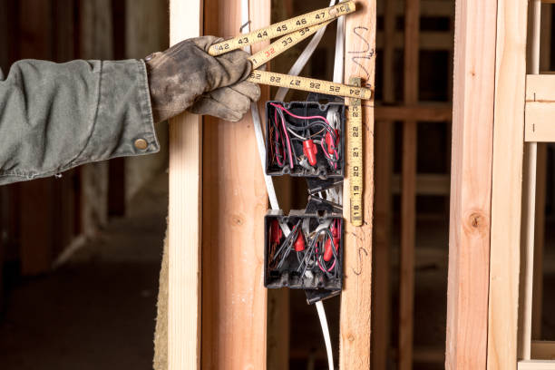 istock House builder uses an old wooden ruler to measure electrical box 1137804528