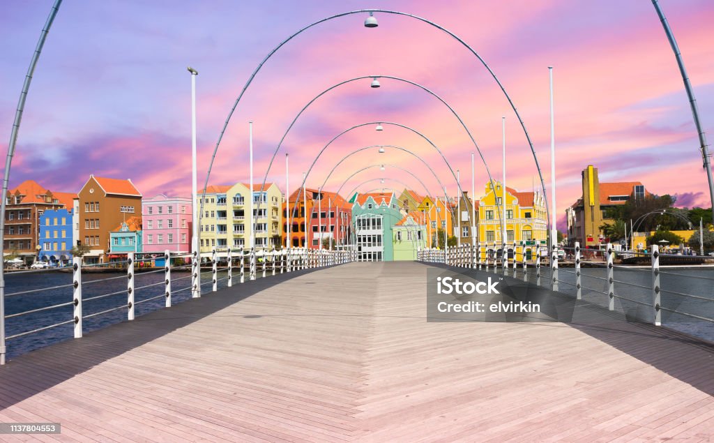Floating pantoon bridge in Willemstad, Curacao Willemstad Stock Photo