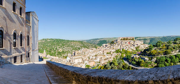 Panorama view of Ragusa Ibla from belvedere in Ragusa, Sicily, Italy.
