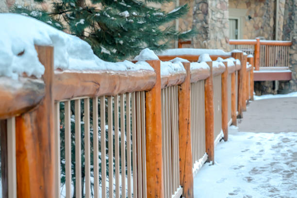 istock Building railing topped with snow in Park City 1137808251