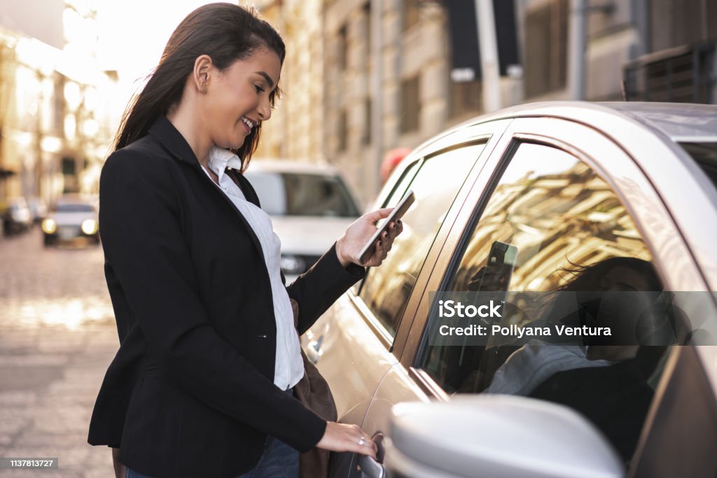 Woman opening the car door Door, Travel Agency, Built Structure, Businesswoman, Occupation Car Stock Photo