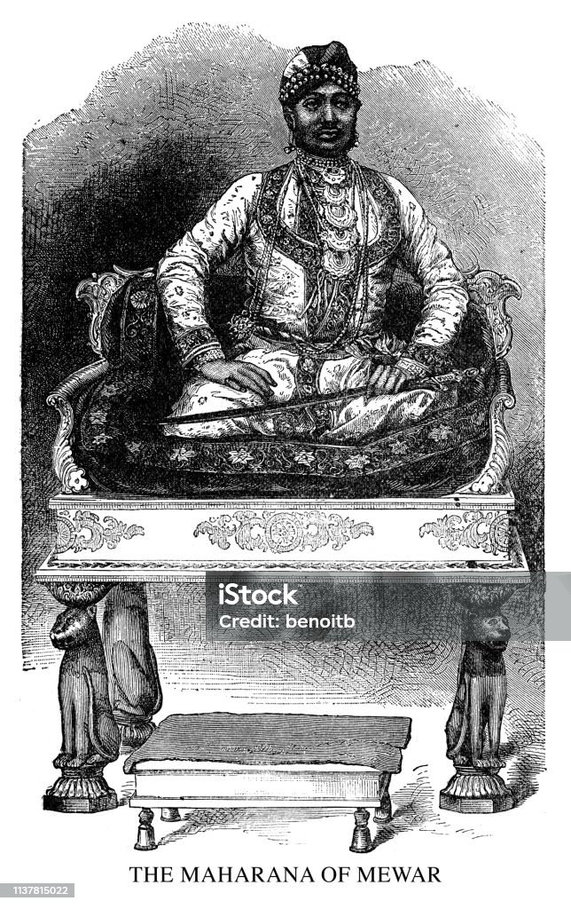 The Maharana of Mewar The Maharana of Mewar - Scanned 1890 Engraving 19th Century stock illustration