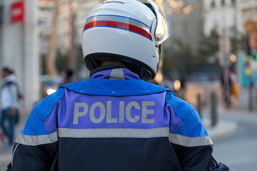 Marseille, France - March 23 2019: Police biker patrolling \