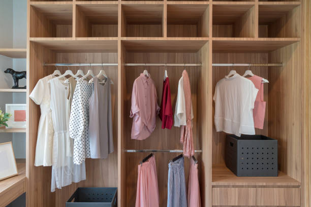 istock modern closet with clothes hanging 1137818249