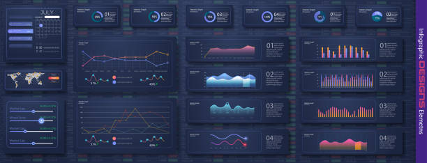 ilustrações, clipart, desenhos animados e ícones de molde infográfico moderno do vetor com gráficos e finança das estatísticas. gráfico do molde e do gráfico do diagrama, visualização da informação gráfica graphics. information elementos gráficos para ui ux design - linha de gráfico