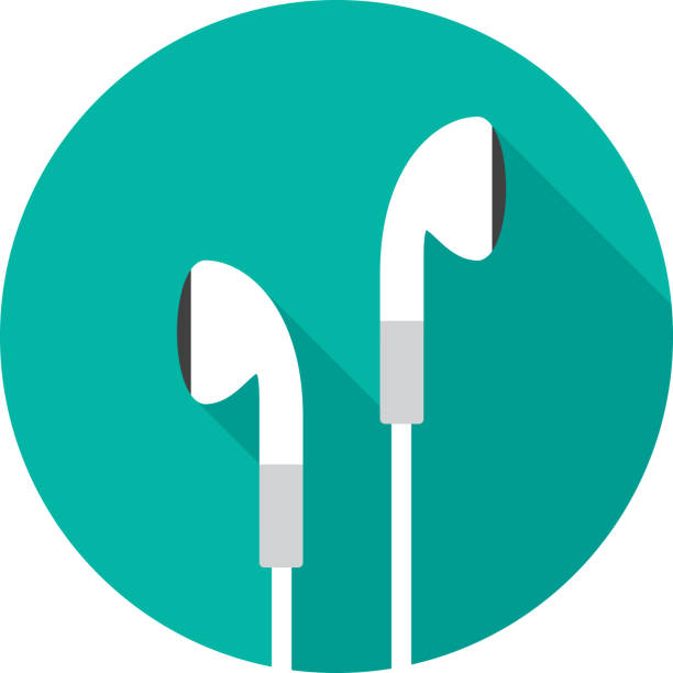 Earbuds Icon Flat 2 Vector illustration of earbuds against a teal background in flat style. in ear headphones stock illustrations