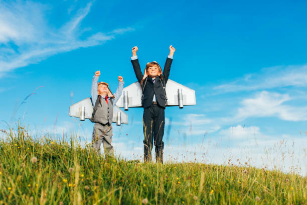 istock Young Business Boys Wearing Jetpacks 1137834263