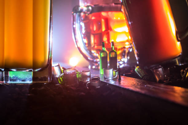 istock Selection of alcoholic drinks on rustic wood background. Creative artwork decoration 1137837548