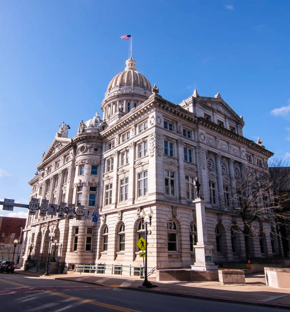 The Westmoreland County Courthouse on a bright, sunny spring day in Greensburg, Pennsylvania, USA stock photo