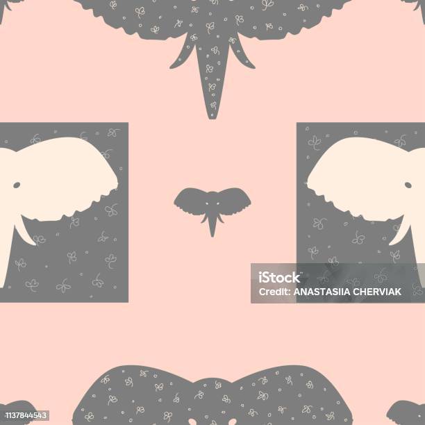 Pattern With Elephants Heads Stock Illustration - Download Image Now - African Elephant, Animal, Animal Body Part