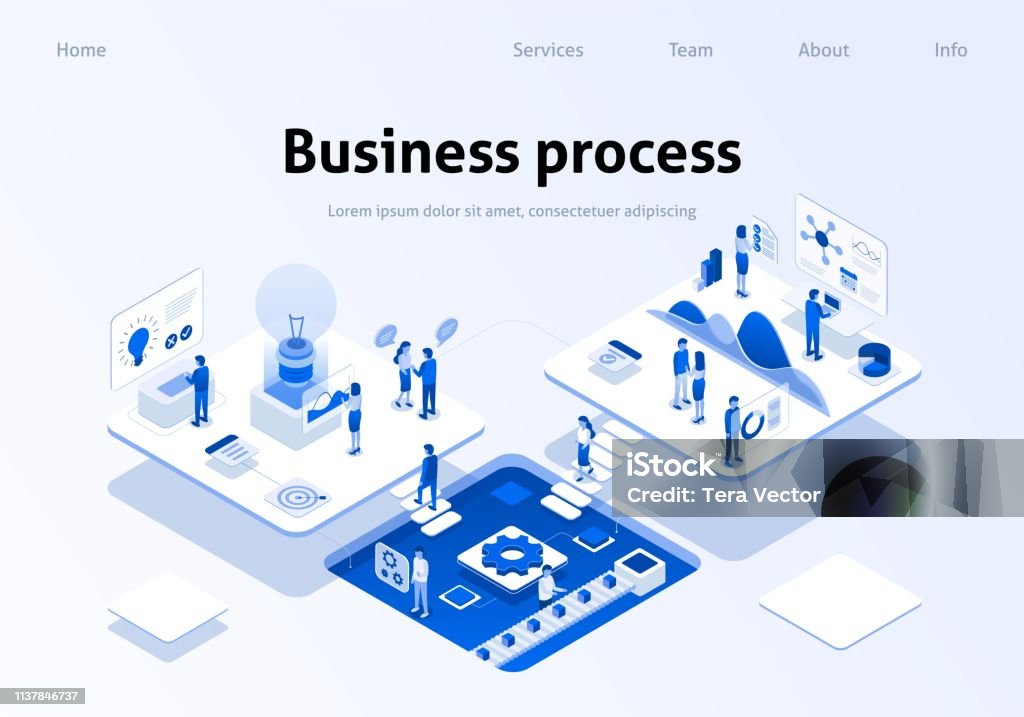 Teamwork Process Visual Optimized Business Process Teamwork Landing Page Stock Illustration ...