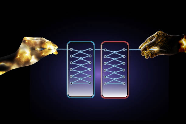 Global communication and collaboration intricately involving electronic ropes and keys through social networking of smart phones equipped with AI.
