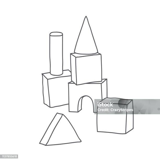 Outline Blocks Castle Set Cartoon Vector Clip Art Eps 10 Illustration On White Background Stock Illustration - Download Image Now