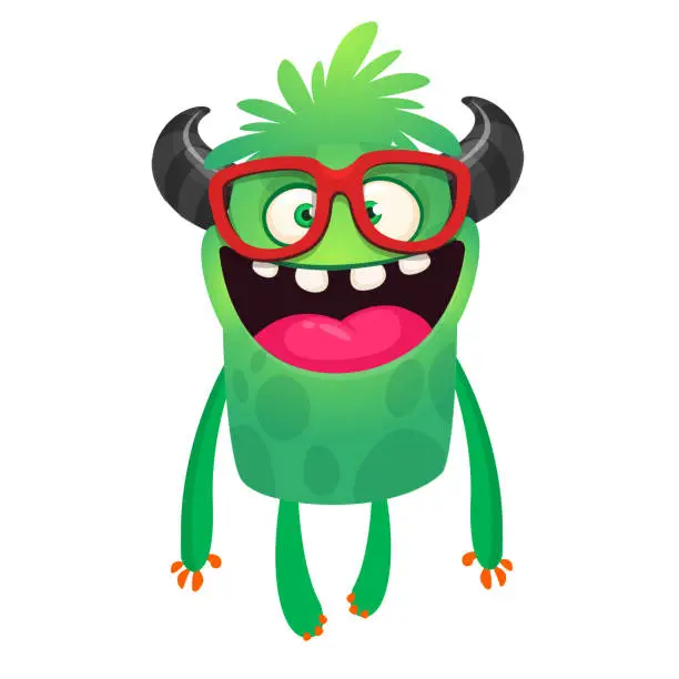 Vector illustration of Happy cartoon monster wearing eyeglasses