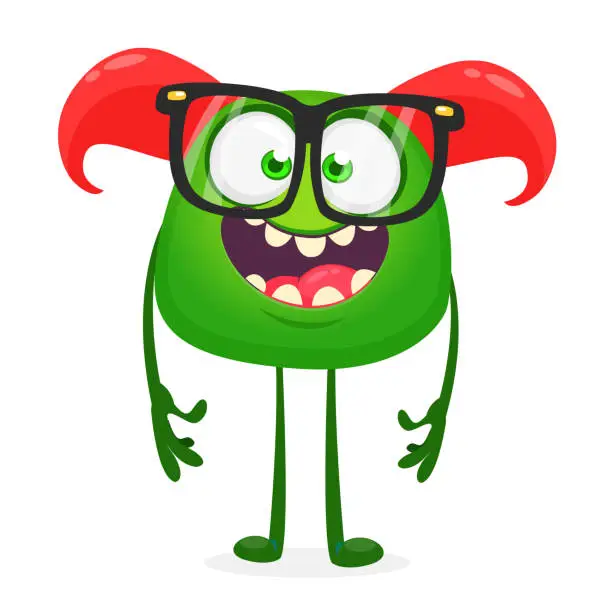 Vector illustration of Happy cartoon monster troll wearing eyeglasses