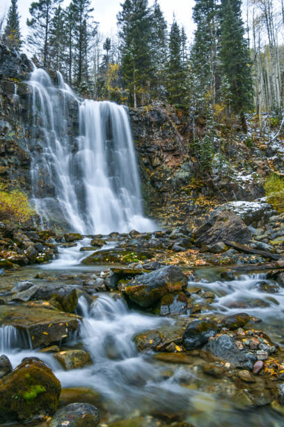istock Waterfall  in Vibrant Colored Region after Light Snow 1137863955