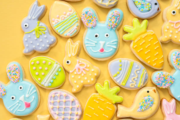 istock Easter sugar cookies decorated with royal icing of different colors. 1137868429