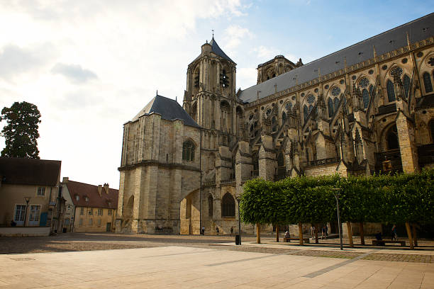 Bourges,France-06 16 2014:View of the square nearby of the Bourges cathedral, which was built between 1195–1255, in Gothic architectural style, is a roman catholic church dedicated to Saint Stephen.