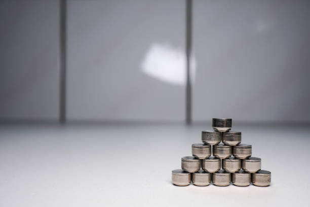 istock Button battery. Used in hearing aid, watch, motherboard, computer, electronic thermometer. 1137871227