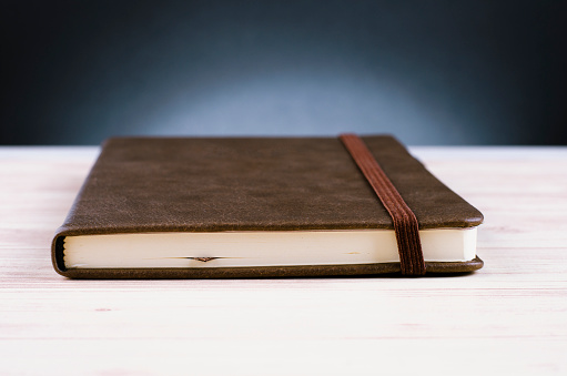 Diary Example Closing Mockup Closed Diary With Pen On Wooden Desk Over Beautiful Gradient ...