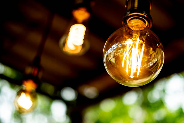 istock Classic retro incandescent led electric lamp on blurred background,Vintage light bulb 1137886028