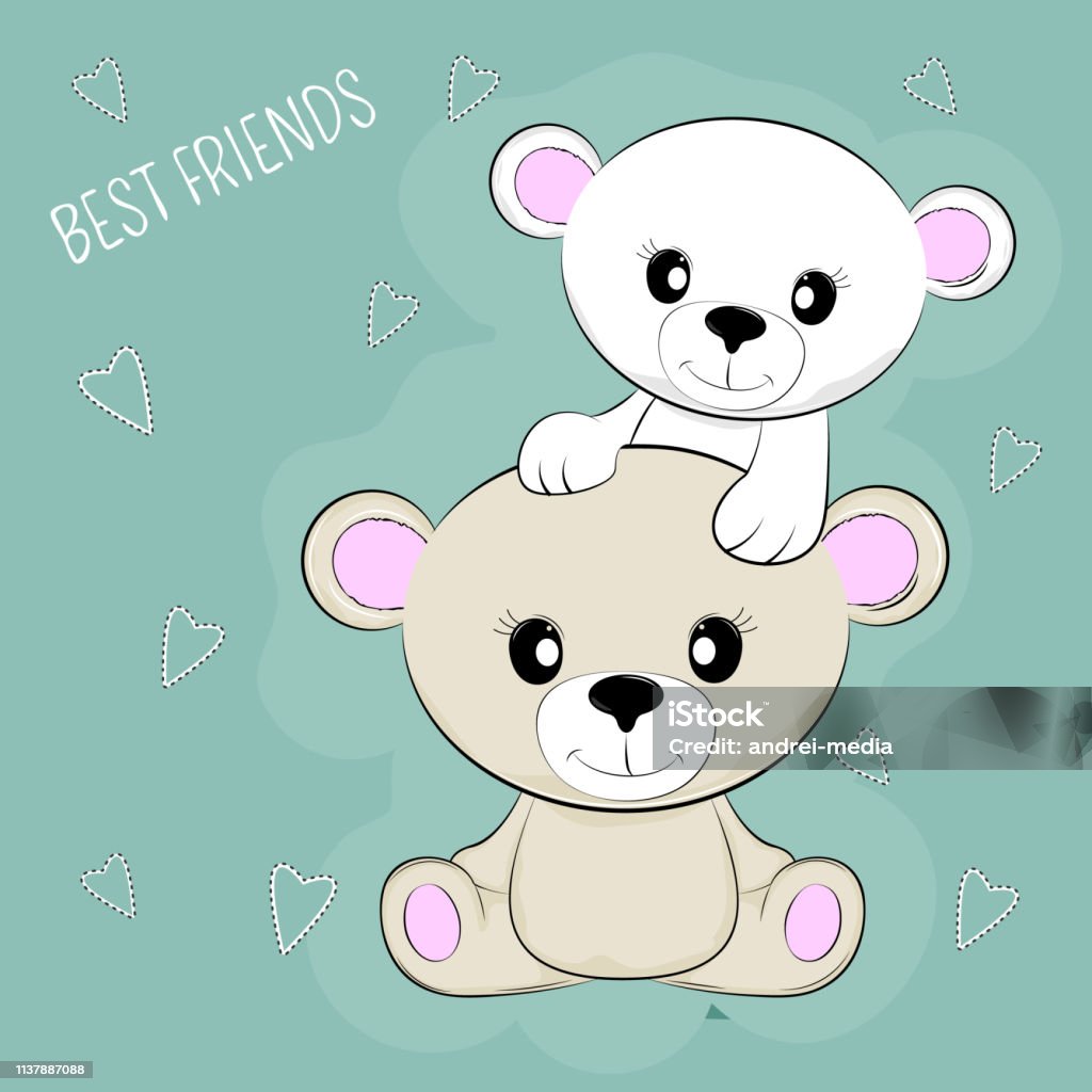 Greeting Card Two Cute Teddy Bears Best Friends Stock Illustration ...