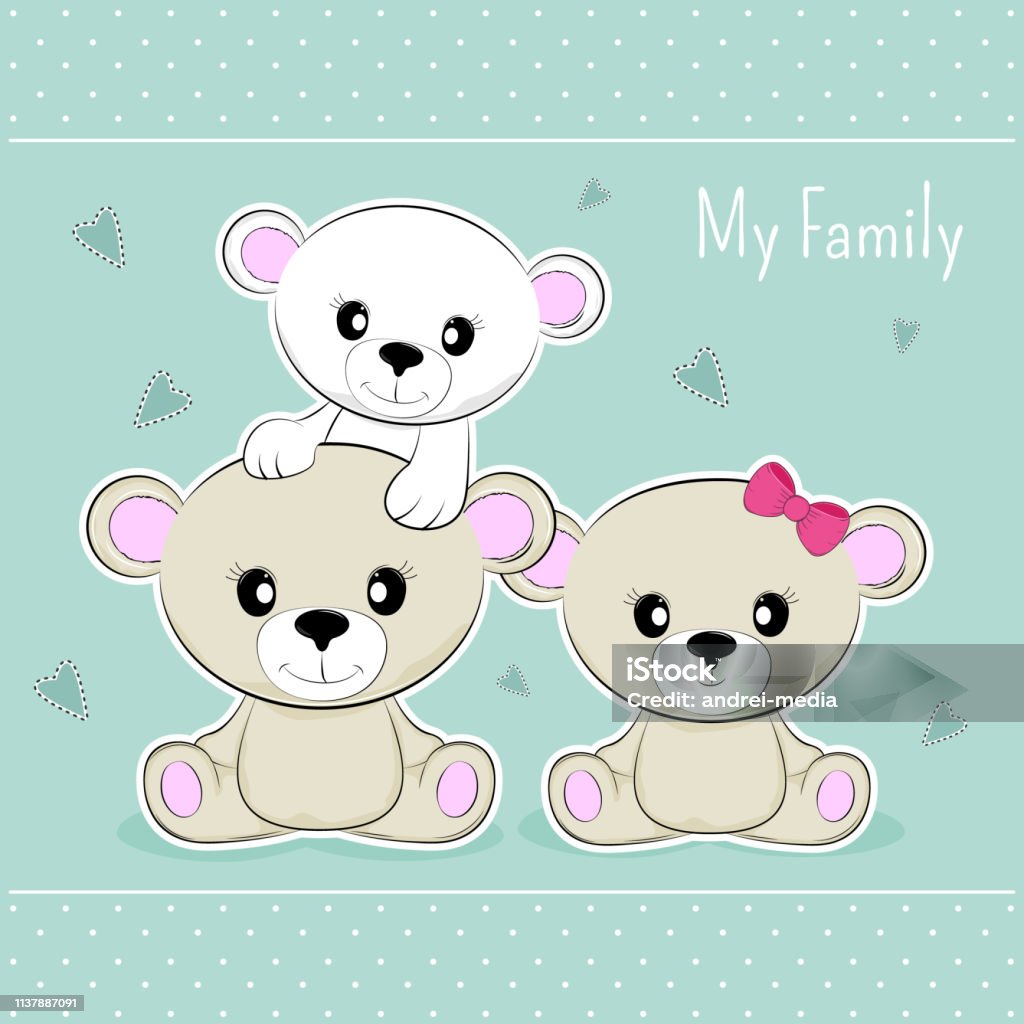 Greeting card family of bears dad, mom and baby. Greeting card family of bears dad, mom and baby. International Parents' Day. Design concept for children t-shirt. Animal stock vector