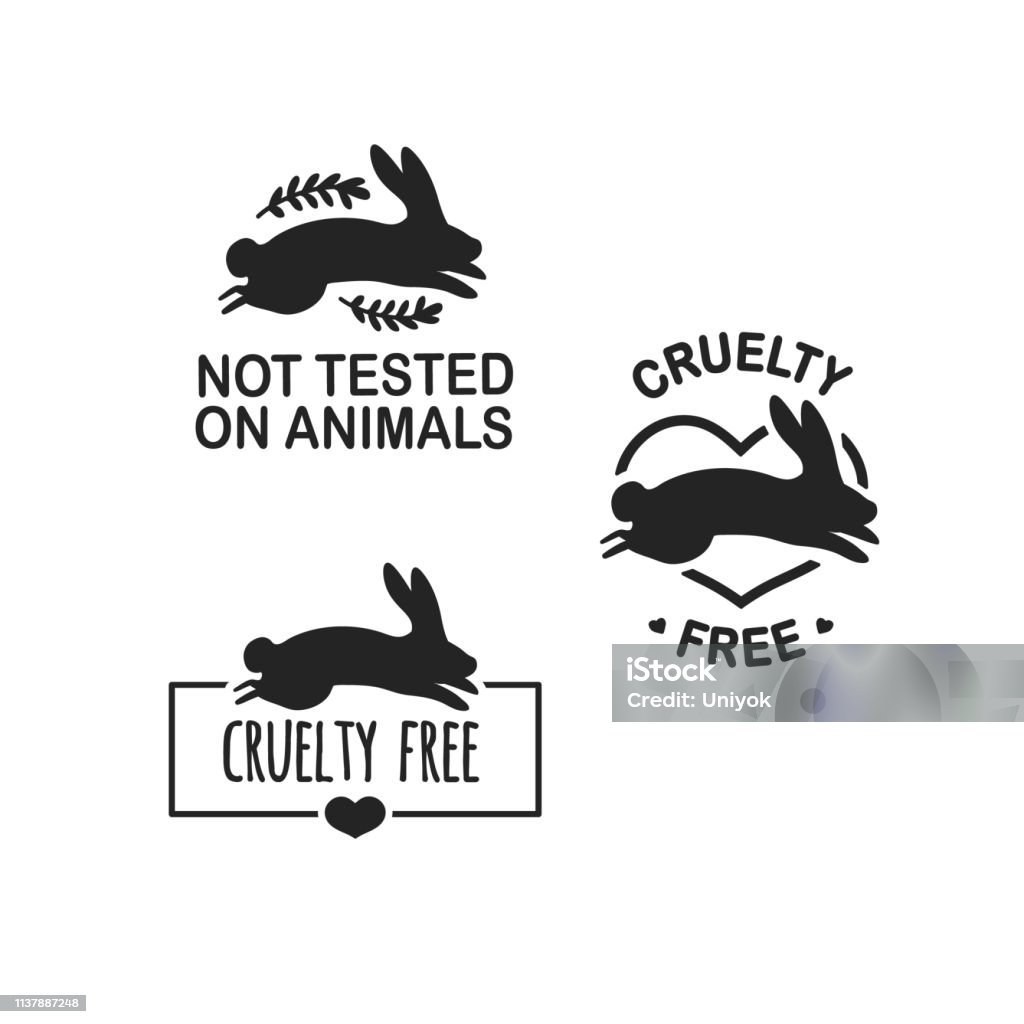 Set Animal Logo Cruelty Free Sign With Silhouette Rabbit And Flower And  Nature Leaf Design Stapm For Product Not Tested On Animals Layout Badge For  Natural Cosmetic Vector Symbol Stock Illustration -