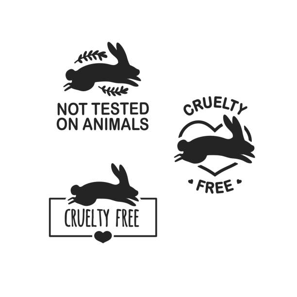Set animal logo cruelty free. Sign with silhouette rabbit and flower and nature leaf. Design stapm for product not tested on animals. Layout Badge for natural cosmetic.  Vector symbol. Set animal logo cruelty free. Sign with silhouette rabbit and flower and nature leaf. Design stapm for product not tested on animals. Layout Badge for natural cosmetic.  Vector symbol Cruel stock illustrations
