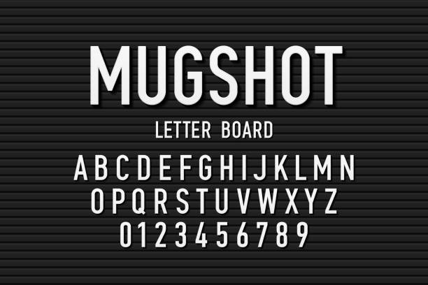 Police mugshot font Police mugshot letter board style font, changeable alphabet letters and numbers vector illustration suspicious message stock illustrations