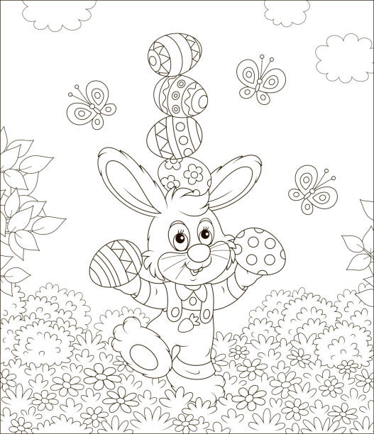 illustrazioni stock, clip art, cartoni animati e icone di tendenza di piccolo giocoliere coniglietto pasquale - easter bunny easter grass sunlight