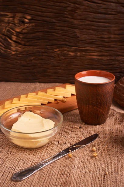istock Assorted dairy products milk, cheese, butter rustic still life on table 1137893455